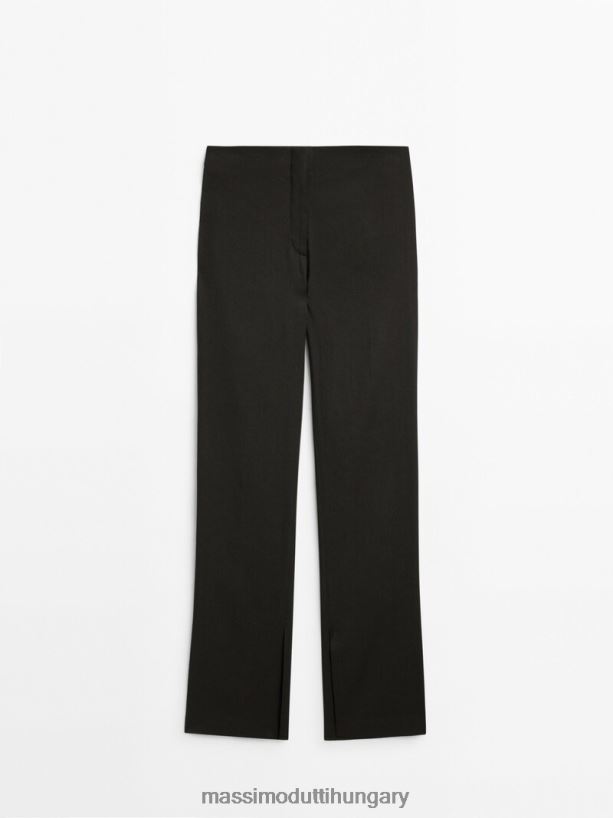 lenkeverék sztreccs nadrág fekete nők NXX8V8339 Massimo Dutti