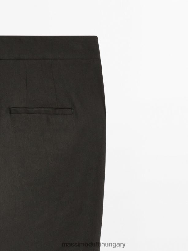 lenkeverék sztreccs nadrág fekete nők NXX8V8339 Massimo Dutti