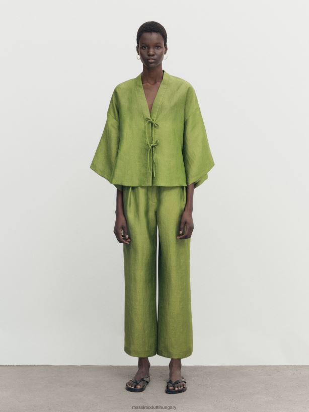 lenkeverékes darts nadrág zöld nők NXX8V8306 Massimo Dutti