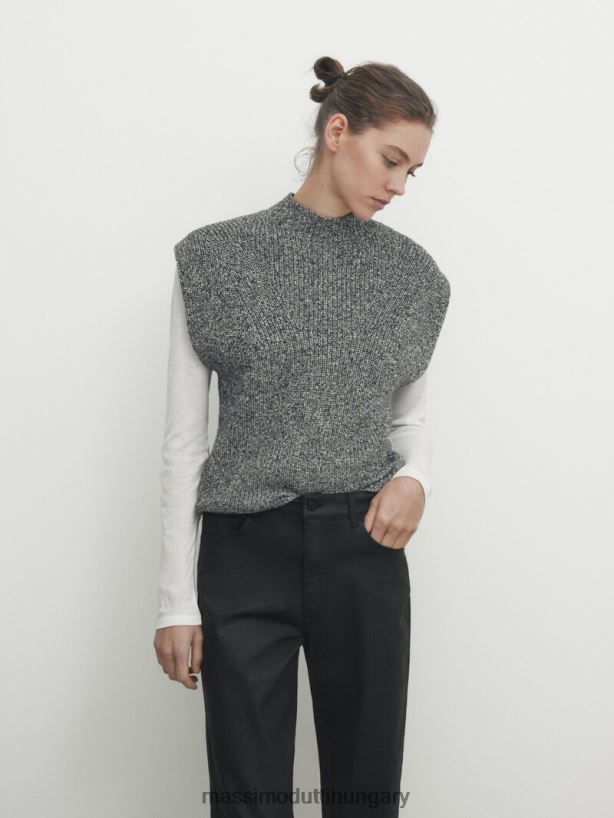 magas derekú, egyenes szárú bevonatos nadrág fekete nők NXX8V8341 Massimo Dutti