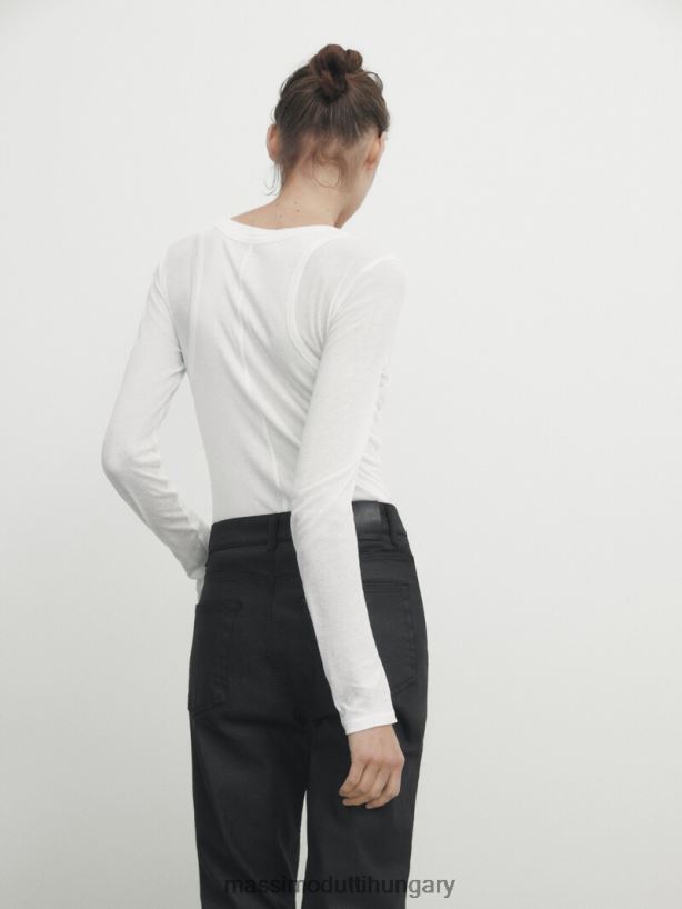 magas derekú, egyenes szárú bevonatos nadrág fekete nők NXX8V8341 Massimo Dutti