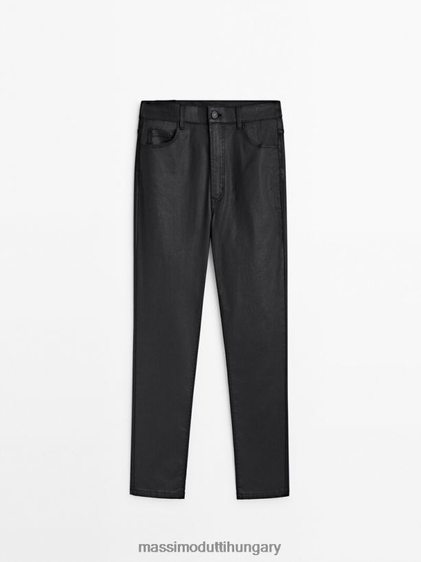 magas derekú, egyenes szárú bevonatos nadrág fekete nők NXX8V8341 Massimo Dutti