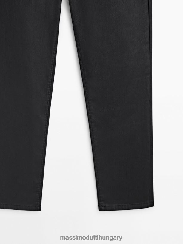 magas derekú, egyenes szárú bevonatos nadrág fekete nők NXX8V8341 Massimo Dutti