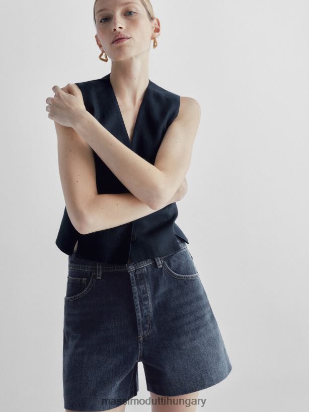 magas derekú farmer rövidnadrág bőr zsebbel közepes kék nők NXX8V8362 Massimo Dutti