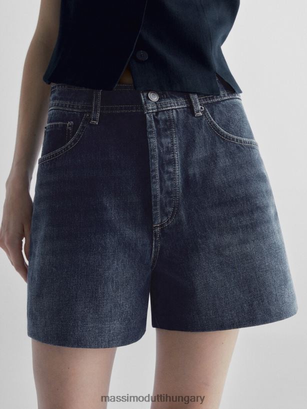 magas derekú farmer rövidnadrág bőr zsebbel közepes kék nők NXX8V8362 Massimo Dutti