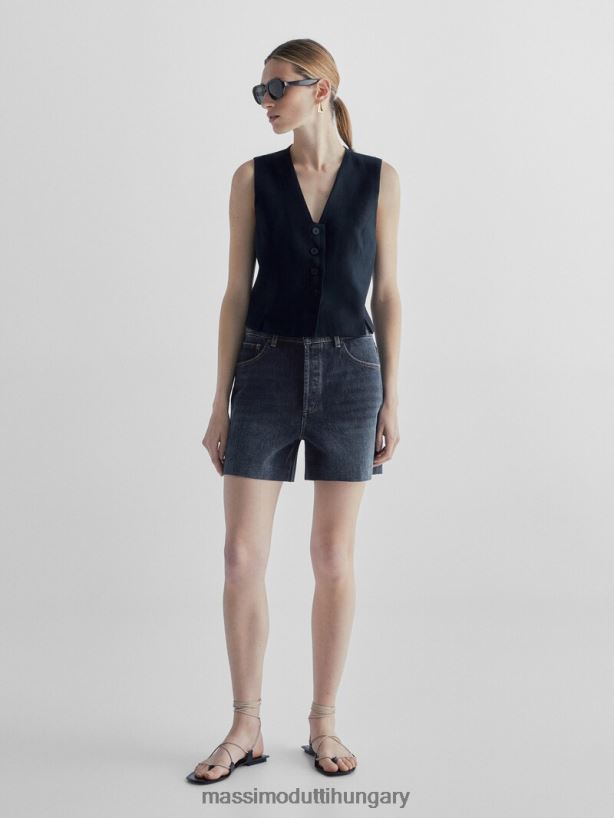 magas derekú farmer rövidnadrág bőr zsebbel közepes kék nők NXX8V8362 Massimo Dutti