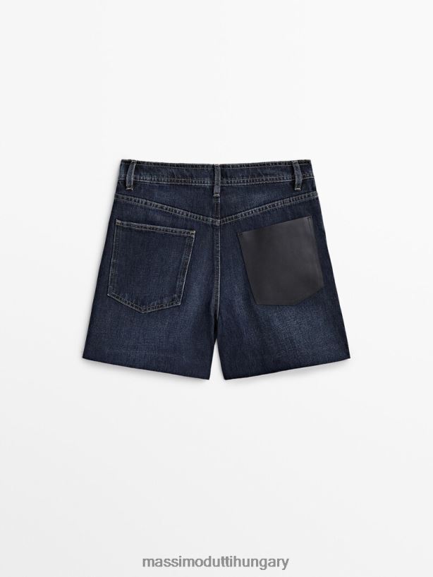 magas derekú farmer rövidnadrág bőr zsebbel közepes kék nők NXX8V8362 Massimo Dutti