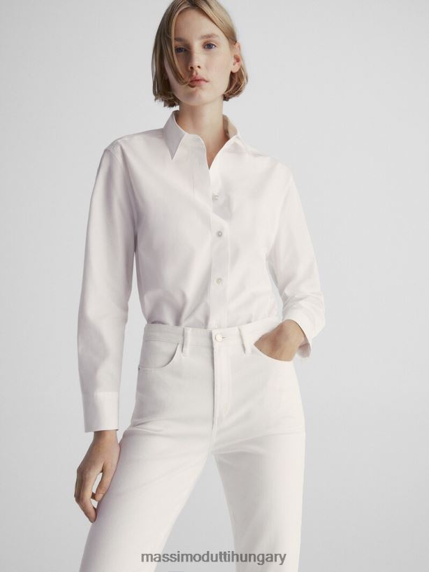 magas derekú vékony, lobogó farmernadrág krém nők NXX8V8359 Massimo Dutti