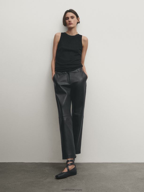 nappa bőr chino nadrág fekete nők NXX8V8299 Massimo Dutti