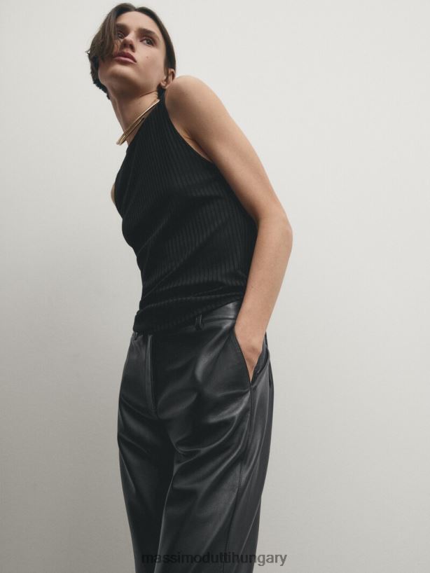 nappa bőr chino nadrág fekete nők NXX8V8299 Massimo Dutti