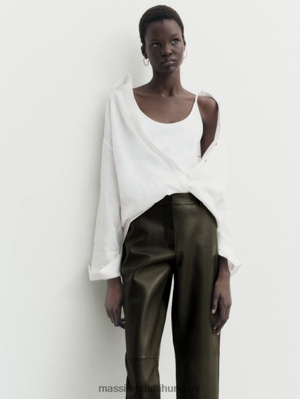 nappa bőr chino nadrág khaki nők NXX8V8298 Massimo Dutti