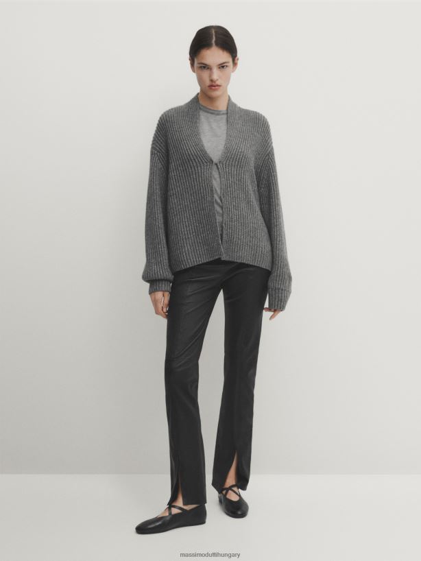 nappa bőr nadrág szellőzőnyílásokkal a szegélyén fekete nők NXX8V8301 Massimo Dutti