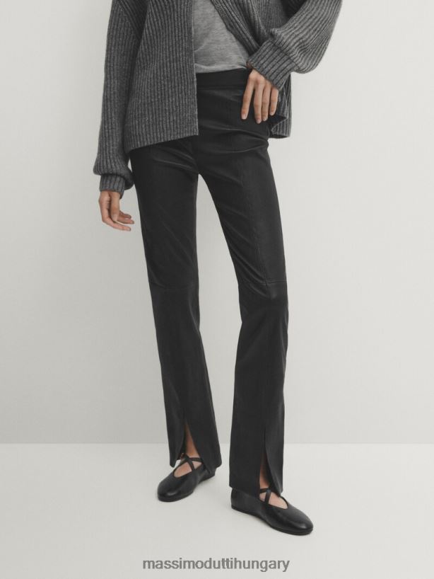 nappa bőr nadrág szellőzőnyílásokkal a szegélyén fekete nők NXX8V8301 Massimo Dutti