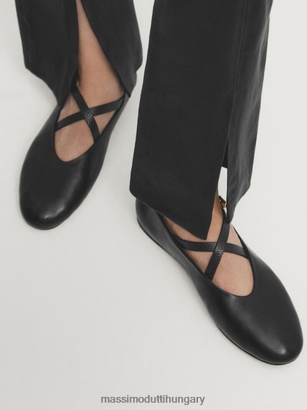 nappa bőr nadrág szellőzőnyílásokkal a szegélyén fekete nők NXX8V8301 Massimo Dutti