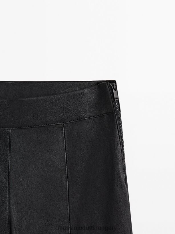 nappa bőr nadrág szellőzőnyílásokkal a szegélyén fekete nők NXX8V8301 Massimo Dutti