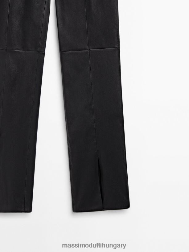 nappa bőr nadrág szellőzőnyílásokkal a szegélyén fekete nők NXX8V8301 Massimo Dutti