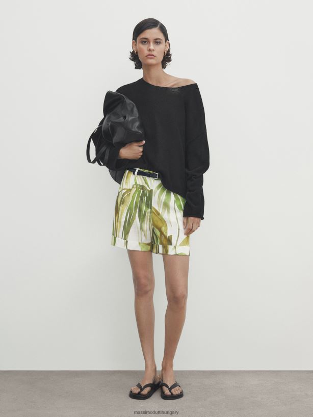 pálmafa mintás darted bermuda rövidnadrág zöld nők NXX8V8335 Massimo Dutti