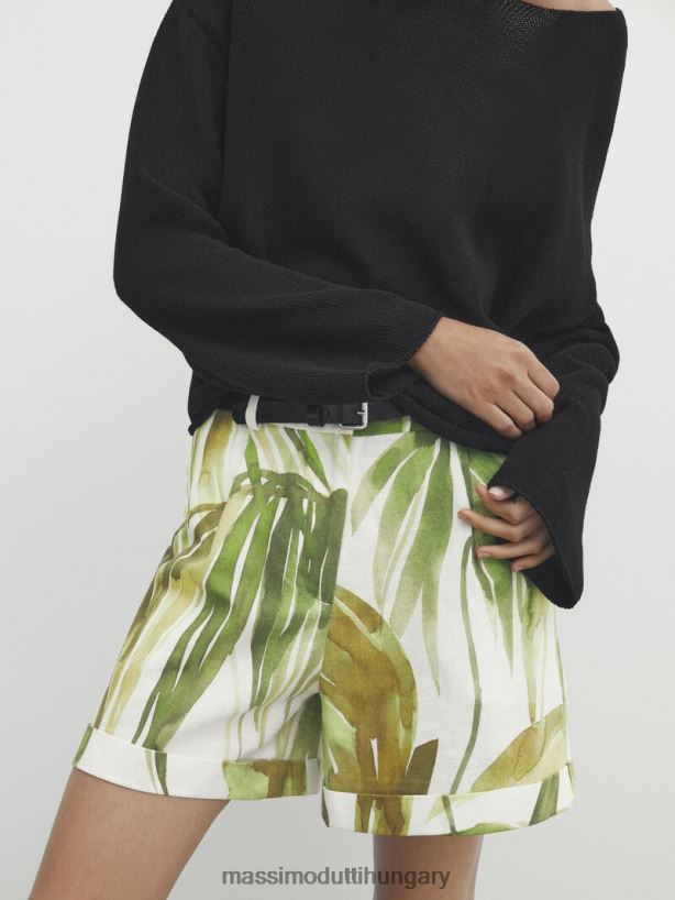 pálmafa mintás darted bermuda rövidnadrág zöld nők NXX8V8335 Massimo Dutti