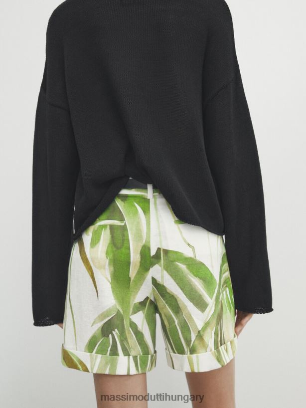 pálmafa mintás darted bermuda rövidnadrág zöld nők NXX8V8335 Massimo Dutti