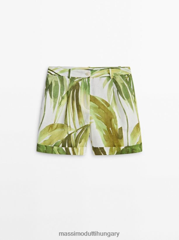 pálmafa mintás darted bermuda rövidnadrág zöld nők NXX8V8335 Massimo Dutti