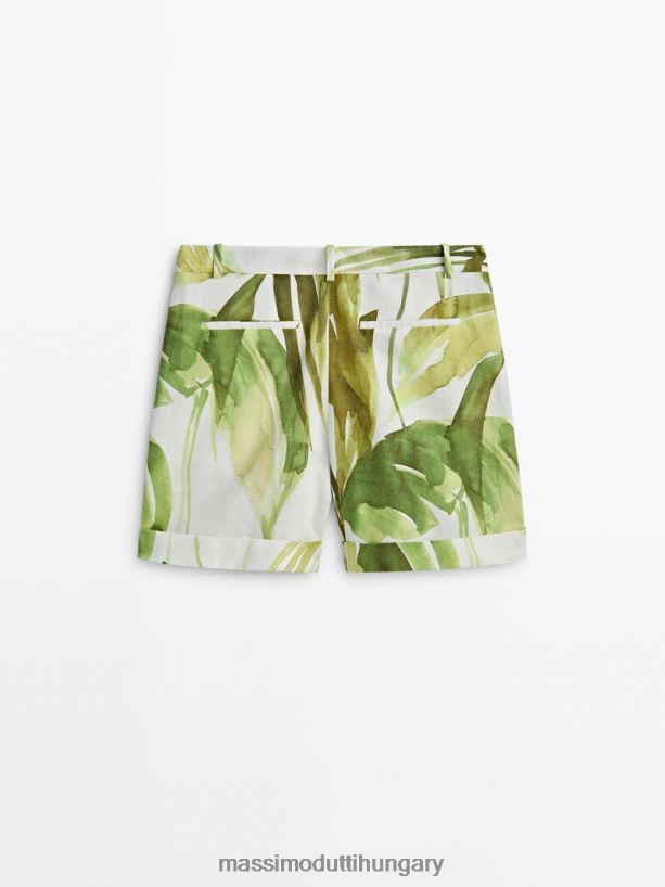 pálmafa mintás darted bermuda rövidnadrág zöld nők NXX8V8335 Massimo Dutti