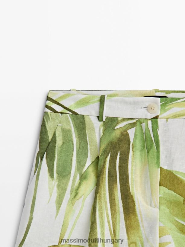 pálmafa mintás darted bermuda rövidnadrág zöld nők NXX8V8335 Massimo Dutti