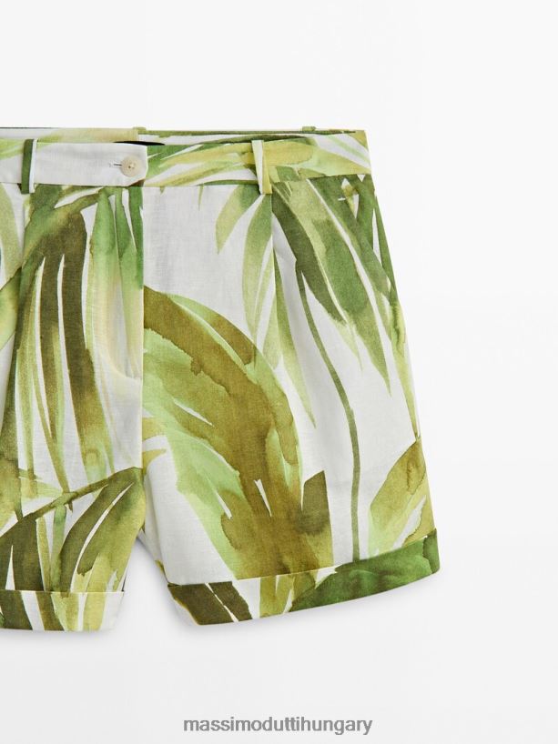 pálmafa mintás darted bermuda rövidnadrág zöld nők NXX8V8335 Massimo Dutti