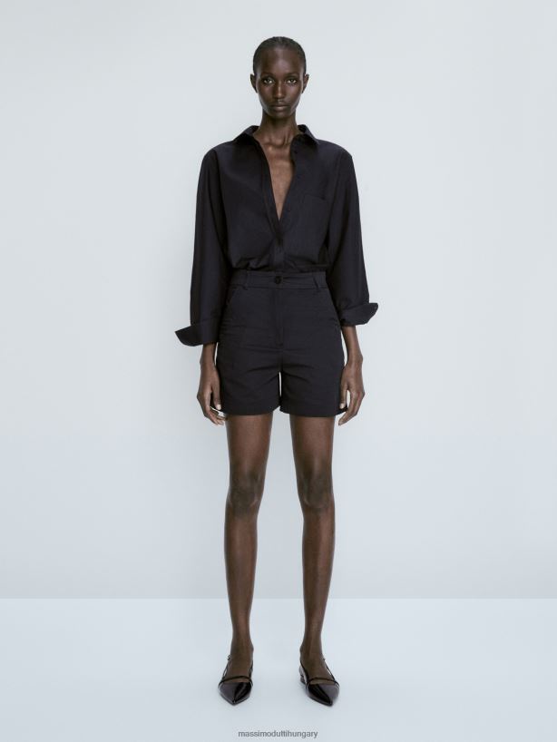 pamut bermuda rövidnadrág felső varrással sötétkék nők NXX8V8350 Massimo Dutti