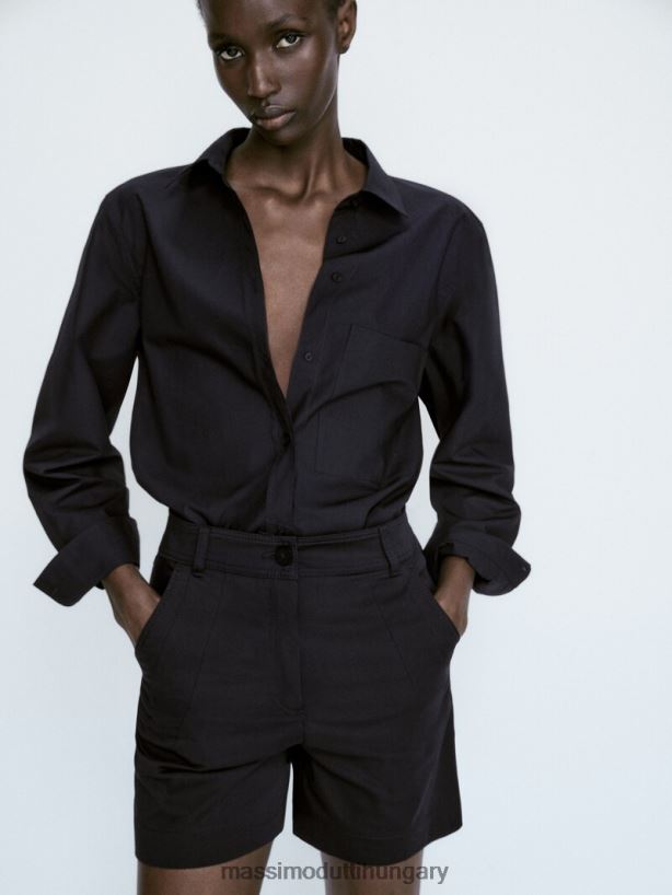 pamut bermuda rövidnadrág felső varrással sötétkék nők NXX8V8350 Massimo Dutti