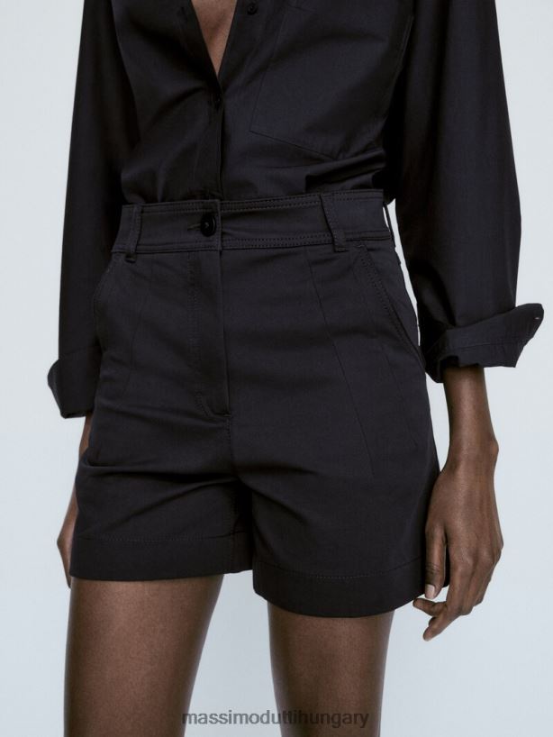 pamut bermuda rövidnadrág felső varrással sötétkék nők NXX8V8350 Massimo Dutti