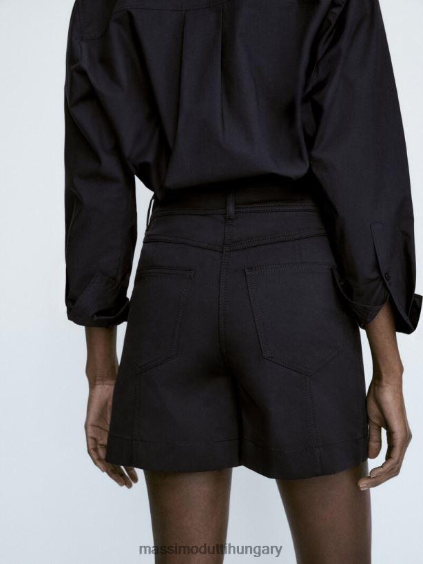pamut bermuda rövidnadrág felső varrással sötétkék nők NXX8V8350 Massimo Dutti