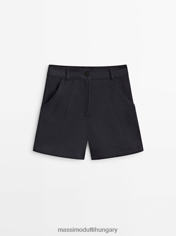 pamut bermuda rövidnadrág felső varrással sötétkék nők NXX8V8350 Massimo Dutti