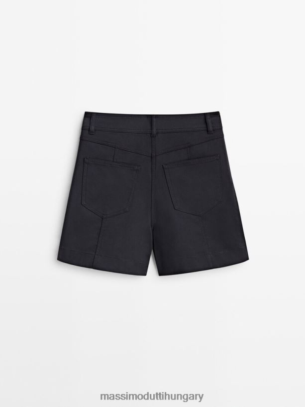 pamut bermuda rövidnadrág felső varrással sötétkék nők NXX8V8350 Massimo Dutti