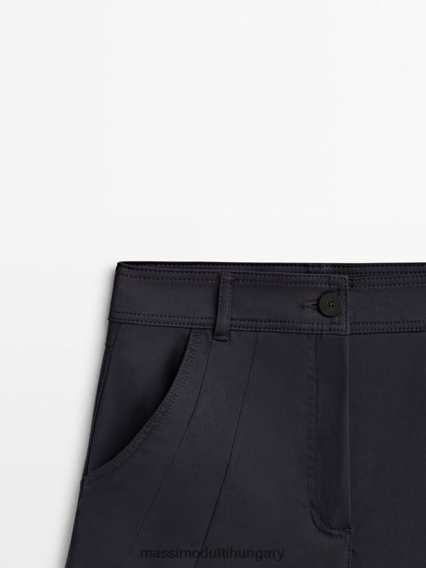 pamut bermuda rövidnadrág felső varrással sötétkék nők NXX8V8350 Massimo Dutti