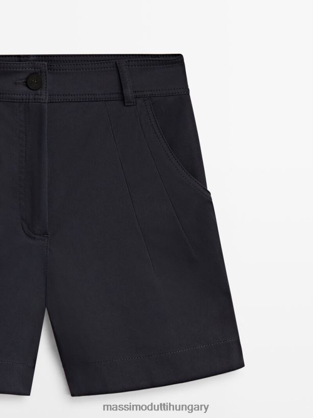 pamut bermuda rövidnadrág felső varrással sötétkék nők NXX8V8350 Massimo Dutti