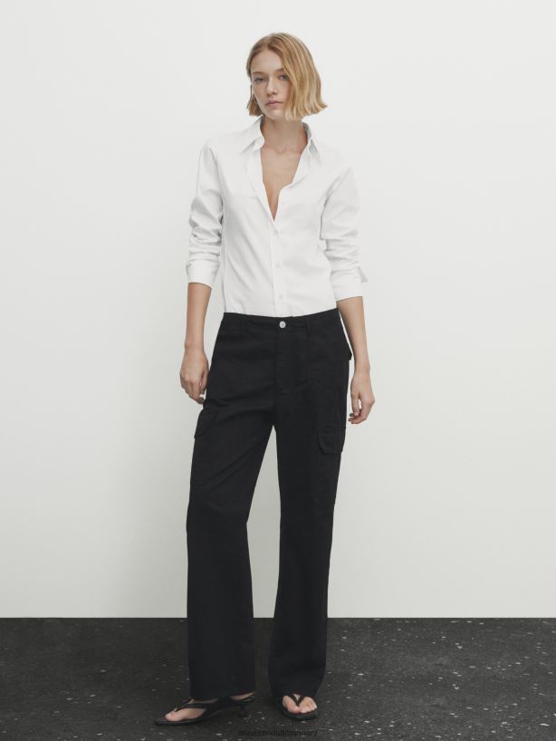 pamut keverék cargo nadrág fekete nők NXX8V8346 Massimo Dutti