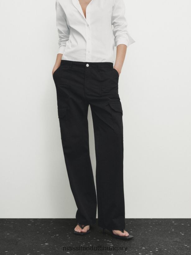 pamut keverék cargo nadrág fekete nők NXX8V8346 Massimo Dutti