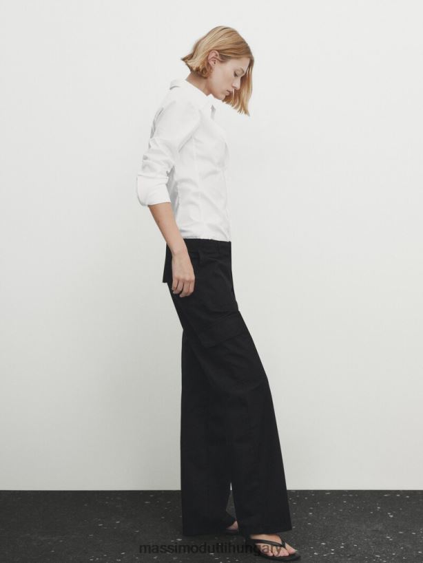 pamut keverék cargo nadrág fekete nők NXX8V8346 Massimo Dutti