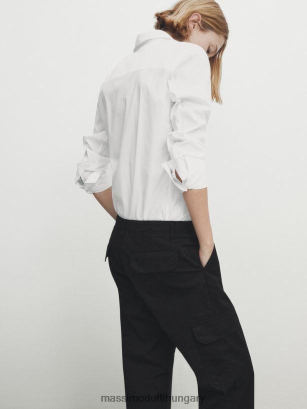 pamut keverék cargo nadrág fekete nők NXX8V8346 Massimo Dutti