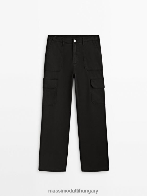 pamut keverék cargo nadrág fekete nők NXX8V8346 Massimo Dutti