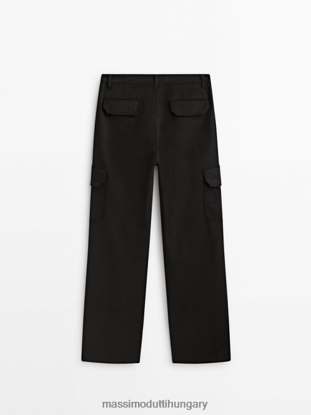 pamut keverék cargo nadrág fekete nők NXX8V8346 Massimo Dutti