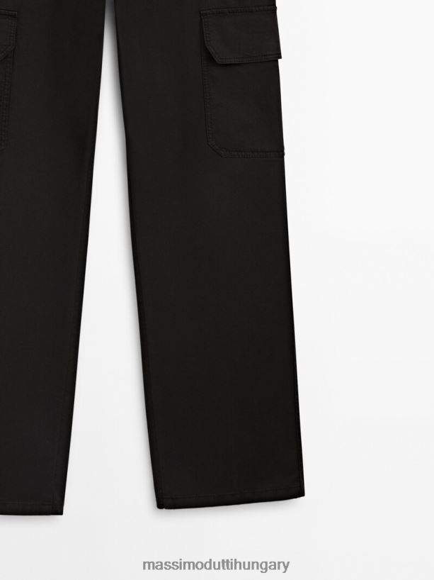 pamut keverék cargo nadrág fekete nők NXX8V8346 Massimo Dutti