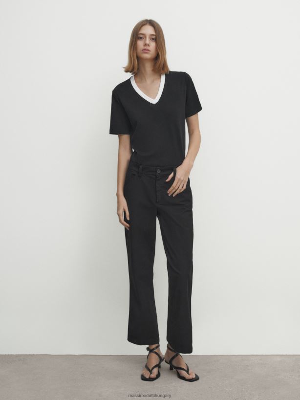 pamutkeverék kick flare nadrág fekete nők NXX8V8321 Massimo Dutti