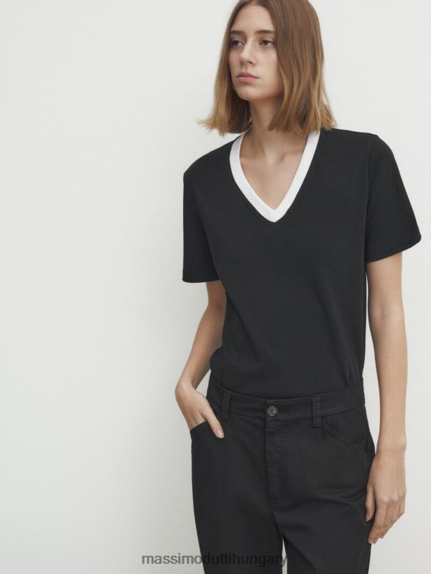 pamutkeverék kick flare nadrág fekete nők NXX8V8321 Massimo Dutti