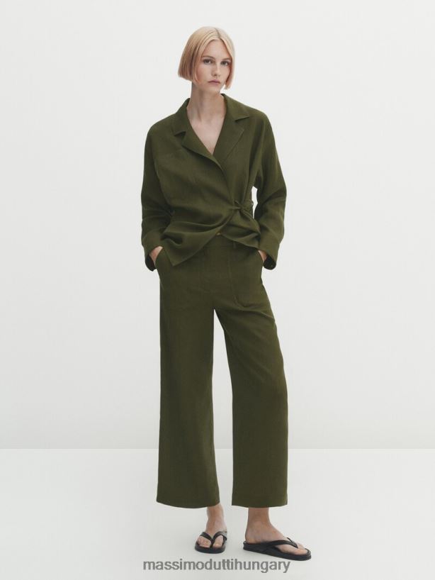 rövidített 100% vászon nadrág zsebekkel zöld nők NXX8V8308 Massimo Dutti