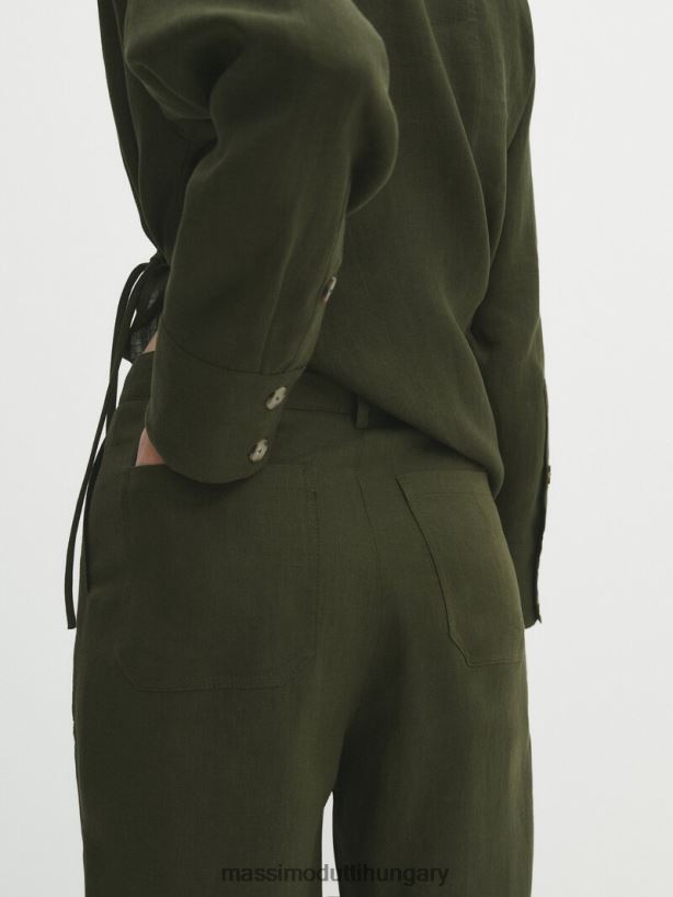 rövidített 100% vászon nadrág zsebekkel zöld nők NXX8V8308 Massimo Dutti