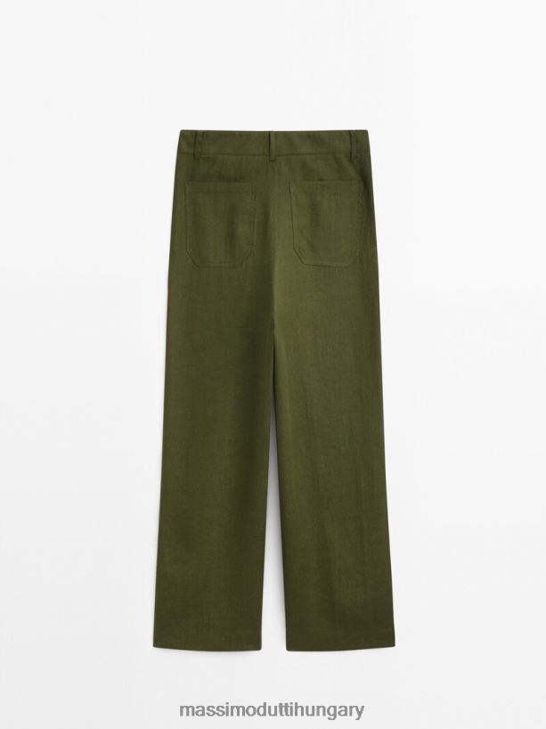 rövidített 100% vászon nadrág zsebekkel zöld nők NXX8V8308 Massimo Dutti