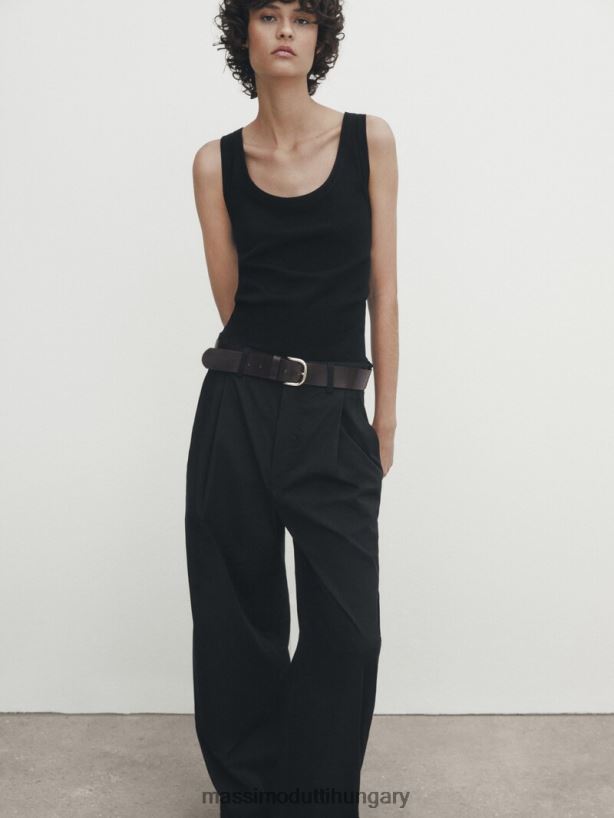 széles szárú poplin nadrág darts fekete nők NXX8V8313 Massimo Dutti