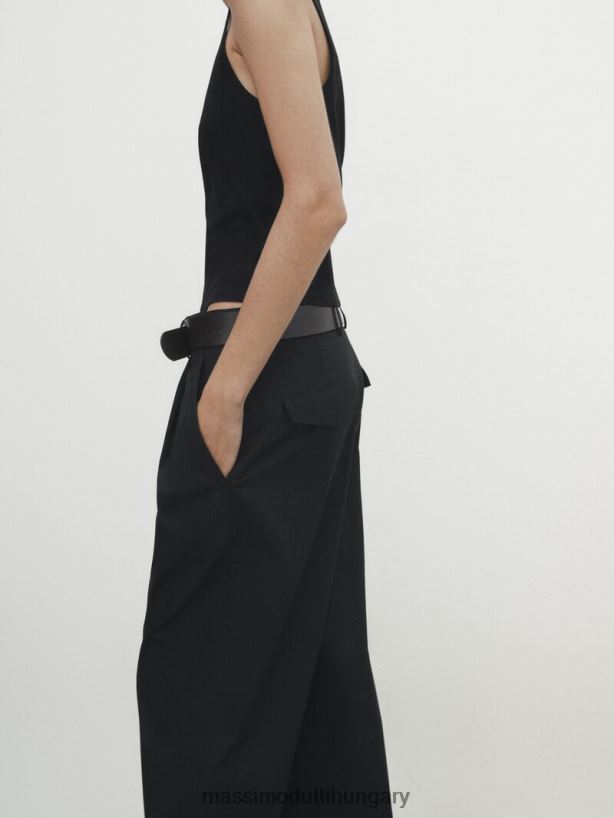 széles szárú poplin nadrág darts fekete nők NXX8V8313 Massimo Dutti