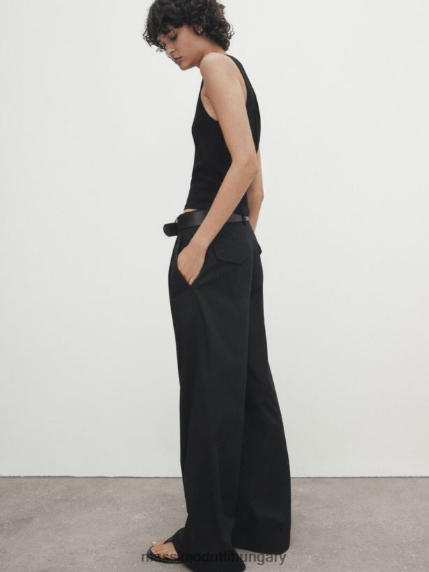 széles szárú poplin nadrág darts fekete nők NXX8V8313 Massimo Dutti